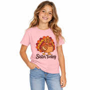 Girl wearing the Sister Turkey matching Thanksgiving shirt