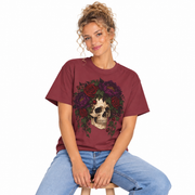 Skull Rose Crown Halloween shirt for women, worn