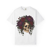 Skull Rose Crown Halloween design on a white women's shirt
