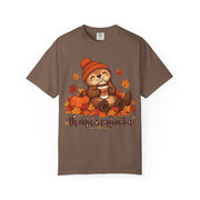 Thankful And Caffeinated otter Thanksgiving design on an espresso brown women's shirt