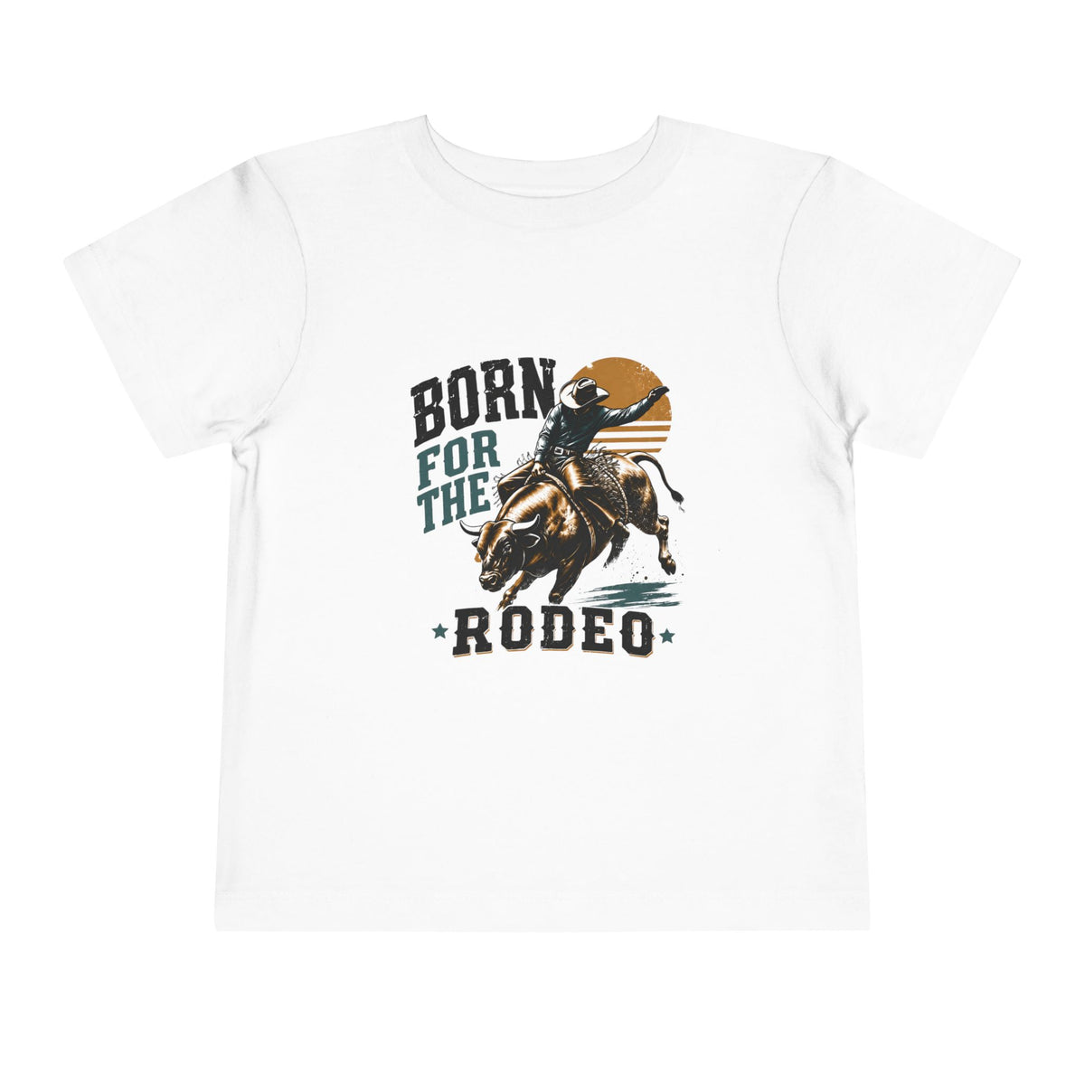 Born for the Rodeo vintage bull rider print on a White toddler shirt