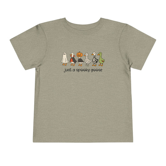 Spooky goose halloween print on a Heather Stone toddler shirt