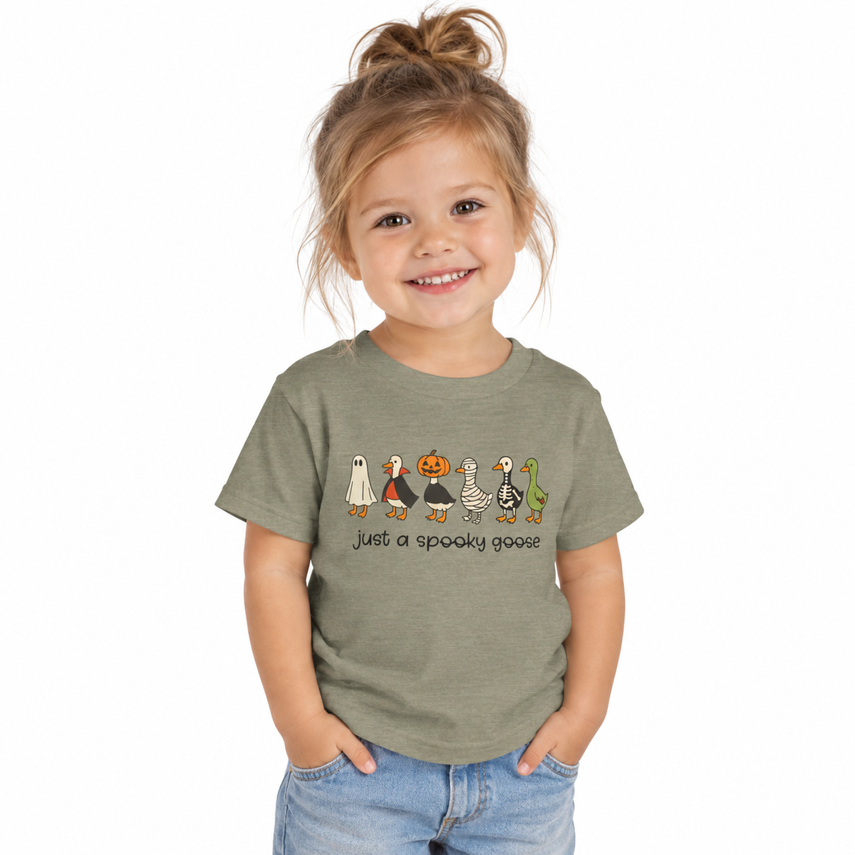 Toddler wearing the Halloween Shirt - Silly Goose in a lifestyle photo
