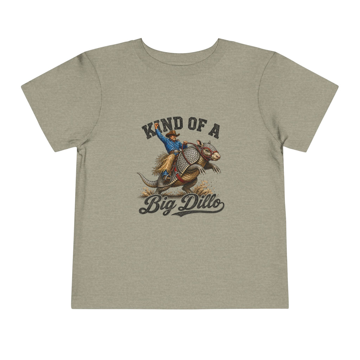 Kind of a Big Dillo vintage western armadillo print on a Heather Stone toddler shirt