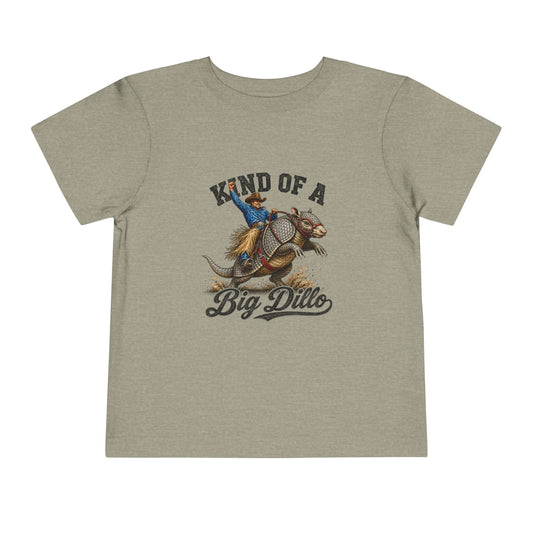 Kind of a Big Dillo vintage western armadillo print on a Heather Stone toddler shirt