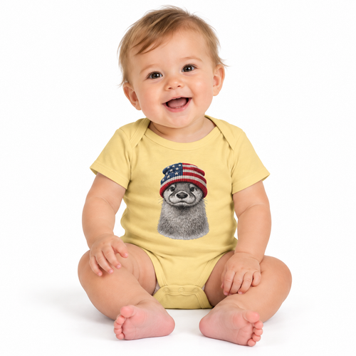 USA beanie otter design on a baby bodysuit