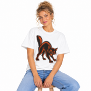 Vintage Black Cat Halloween shirt for women, worn