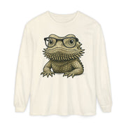 Bearded dragon in glasses, printed on an ivory women's long sleeve shirt