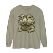 Bearded dragon in glasses, printed on a sandstone women's long sleeve shirt