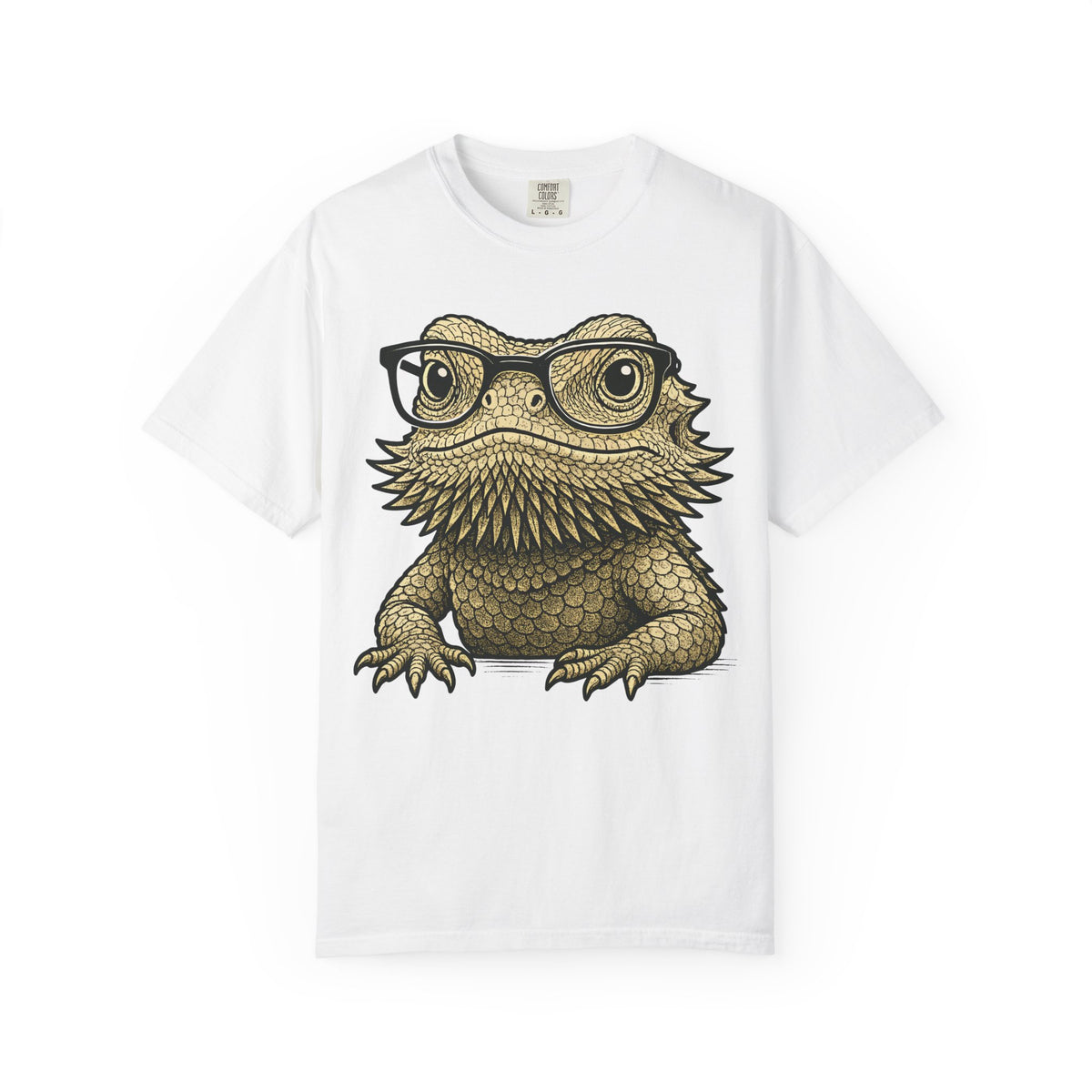 Bearded dragon in glasses, printed on a white women's shirt