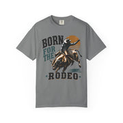 Born for the Rodeo vintage bull rider print on a Grey women's shirt
