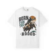 Born for the Rodeo vintage bull rider print on a White women's shirt