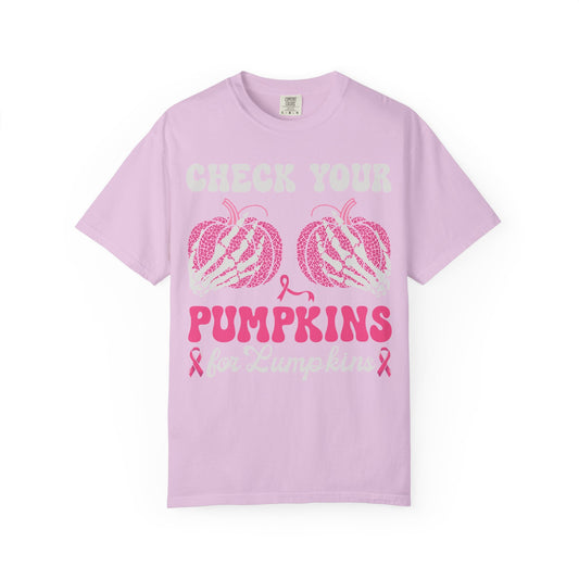 Check Your Pumpkins For Lumpkins print on an Orchid women's shirt