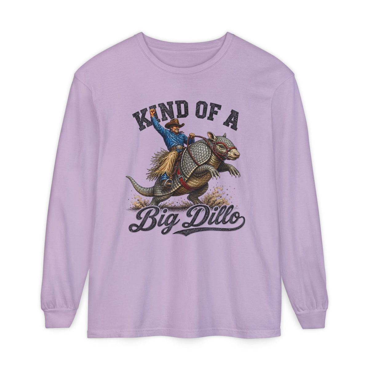 Kind of a Big Dillo vintage western armadillo print on an Orchid women's long sleeve shirt