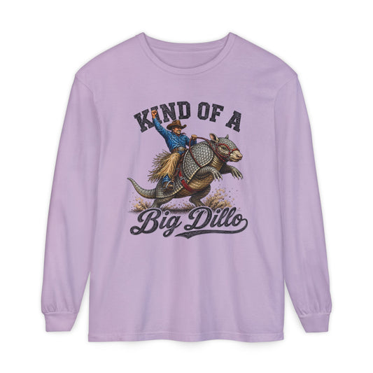 Kind of a Big Dillo vintage western armadillo print on an Orchid women's long sleeve shirt