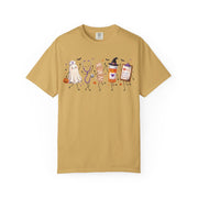Spooky nurse illustration on a Mustard women's halloween shirt