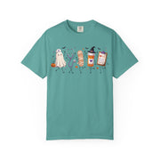 Spooky nurse illustration on a Seafoam women's halloween shirt