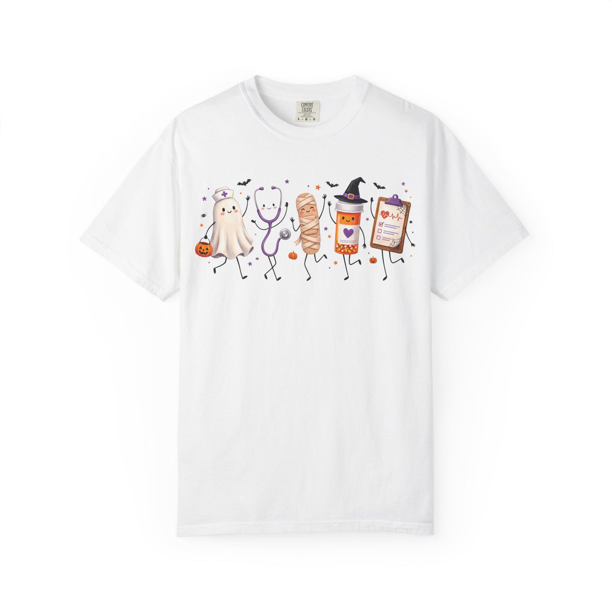 Spooky nurse illustration on a White women's halloween shirt