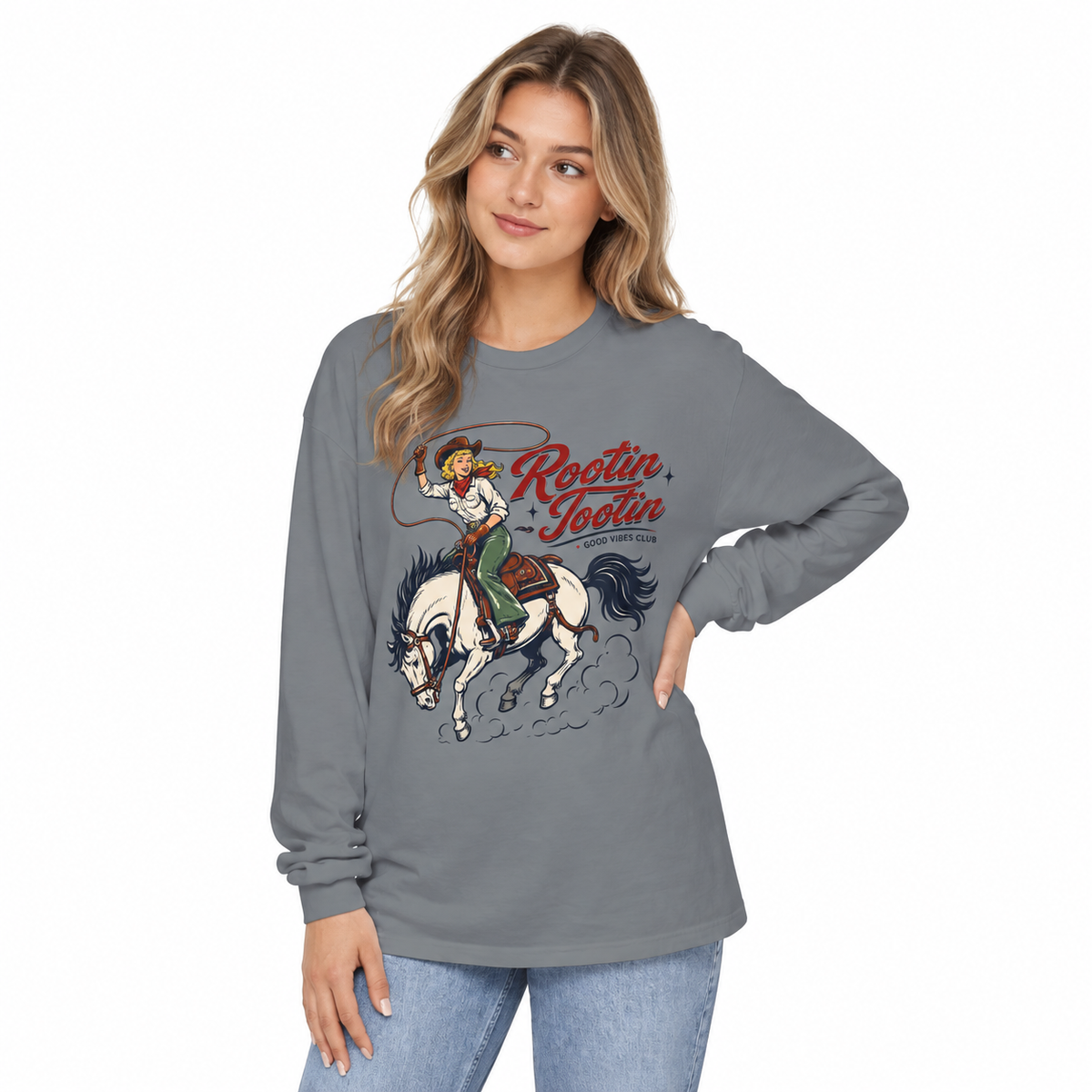 Women's Rootin' Tootin' Long Sleeve Shirt styled in a lifestyle photo
