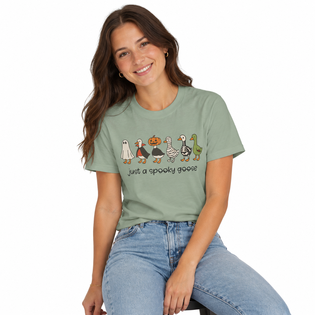Women's Silly Goose Halloween Shirt styled in a lifestyle photo