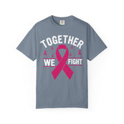 Together We Fight pink ribbon print on a Blue Jean women's shirt